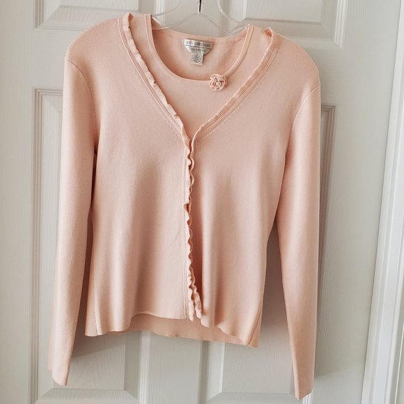 Petite Sophisticate Sweaters - Petite Sophisticate Silk Stretch Cardigan & Shell Set | Like New | P | LT Pink